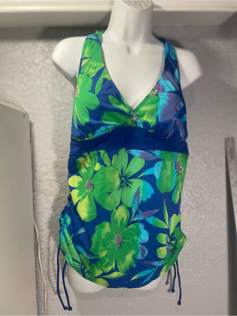 Jaclyn Smith Blue and Green Floral One-Piece Swimsuit